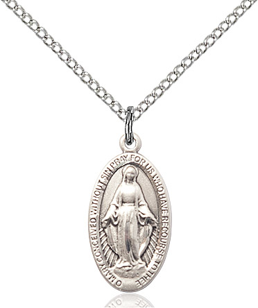 Sterling Silver Miraculous Pendant on a 18 inch Sterling Silver Light Curb chain