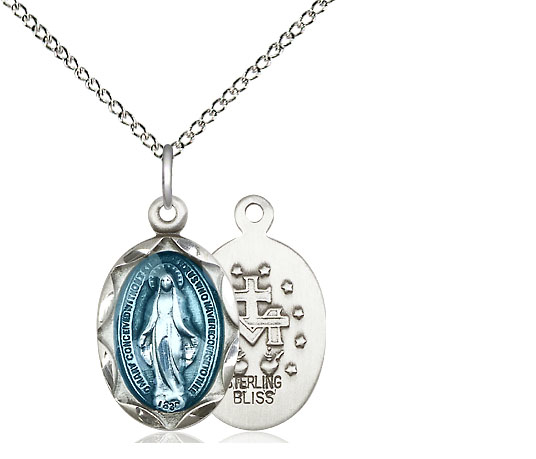 Sterling Silver Miraculous Pendant on a 18 inch Sterling Silver Light Curb chain