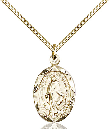 14kt Gold Filled Miraculous Pendant on a 18 inch Gold Filled Light Curb chain