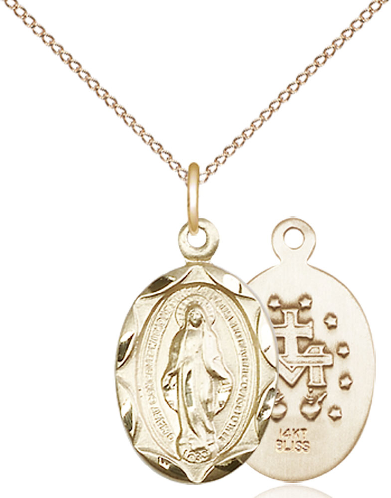 14kt Gold Filled Miraculous Pendant on a 18 inch Gold Filled Light Curb chain