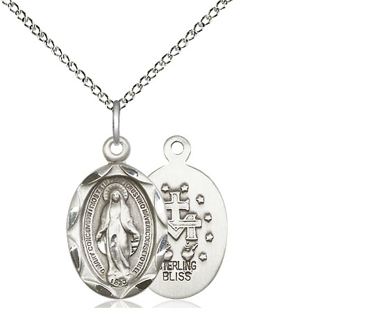 Sterling Silver Miraculous Pendant on a 18 inch Sterling Silver Light Curb chain