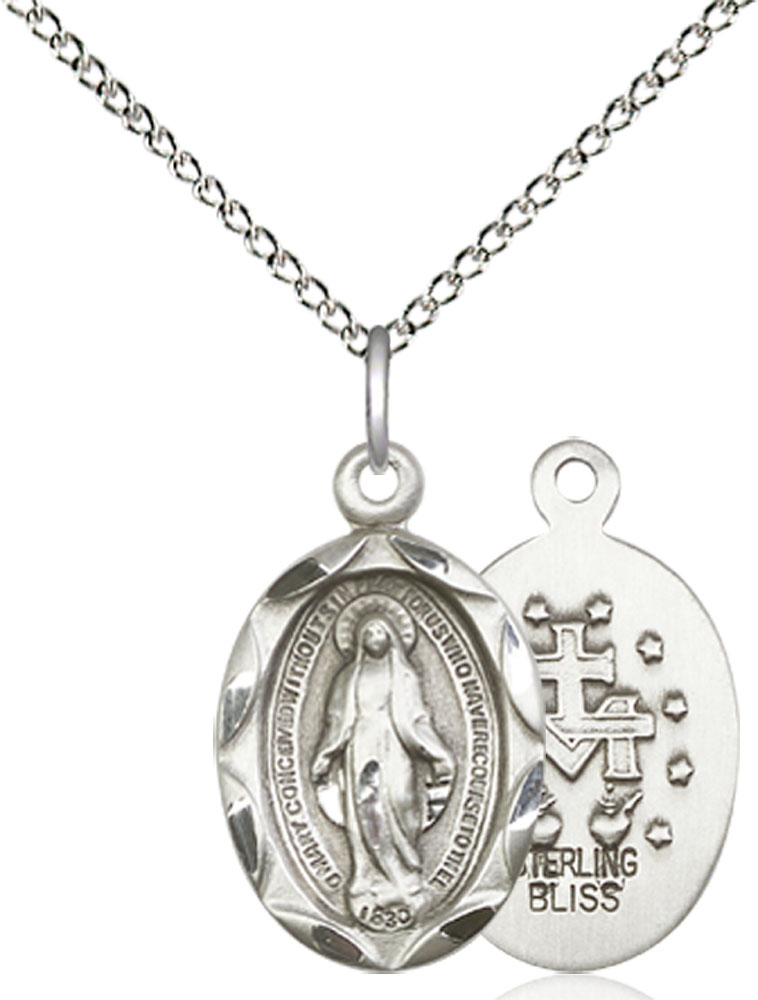 Sterling Silver Miraculous Pendant on a 18 inch Sterling Silver Light Curb chain