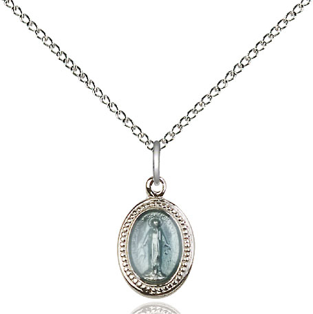 Sterling Silver Miraculous Pendant on a 18 inch Sterling Silver Light Curb chain