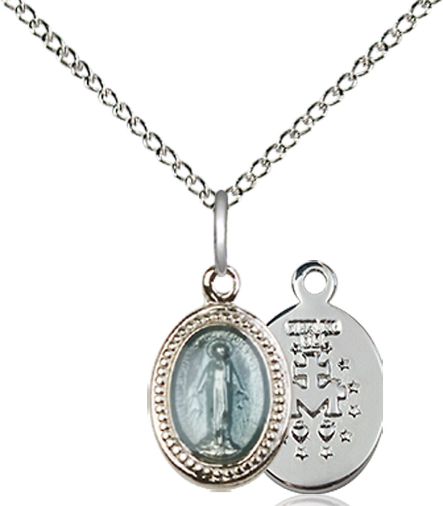 Sterling Silver Miraculous Pendant on a 18 inch Sterling Silver Light Curb chain