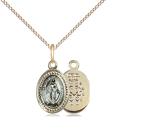 Gold Plate Sterling Silver Miraculous Pendant on a 18 inch Gold Filled Light Curb chain