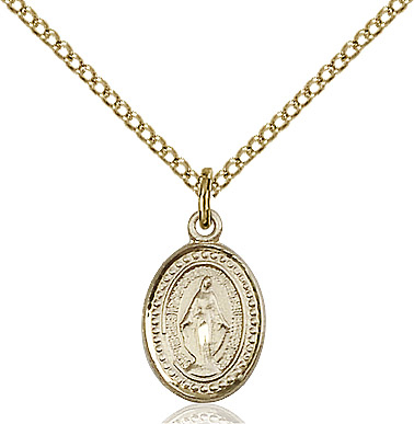 14kt Gold Filled Miraculous Pendant on a 18 inch Gold Filled Light Curb chain