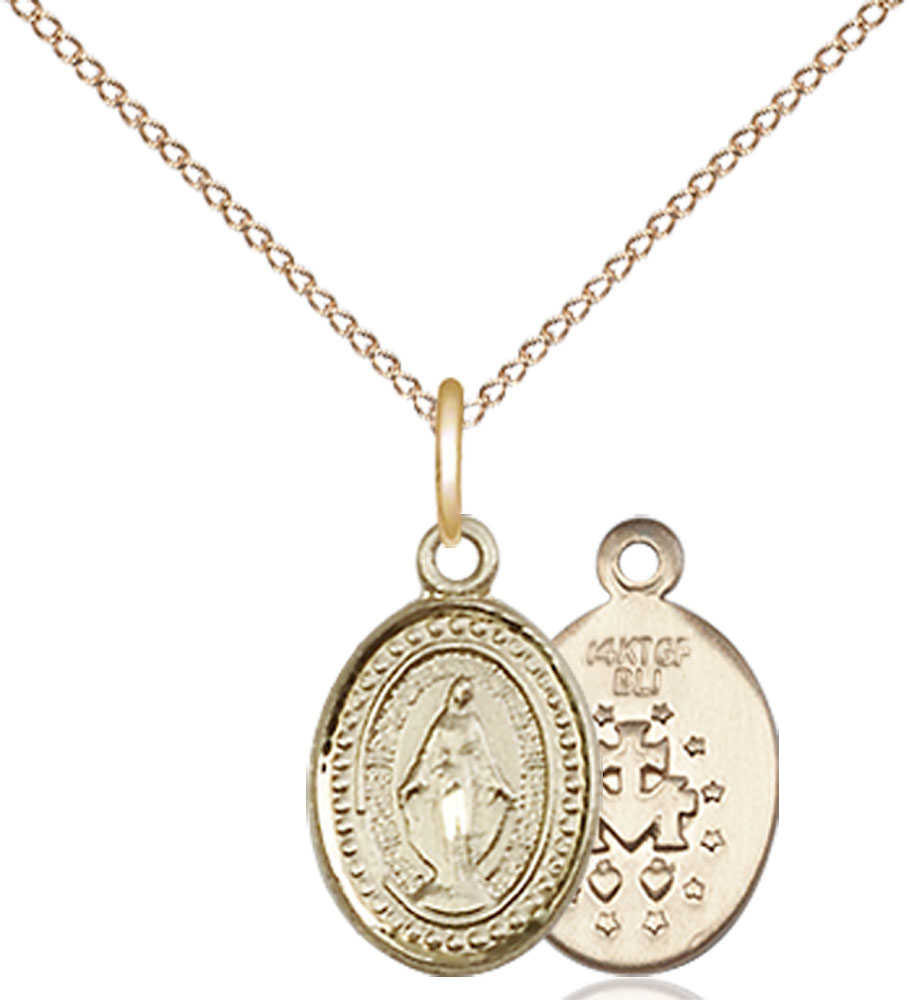 14kt Gold Filled Miraculous Pendant on a 18 inch Gold Filled Light Curb chain