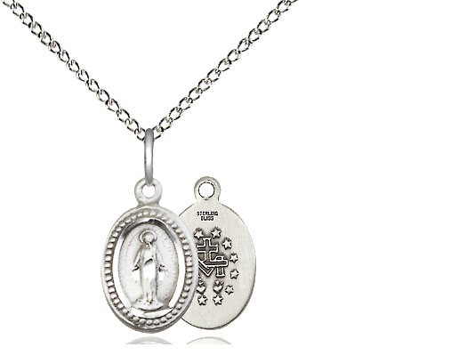 Sterling Silver Miraculous Pendant on a 18 inch Sterling Silver Light Curb chain