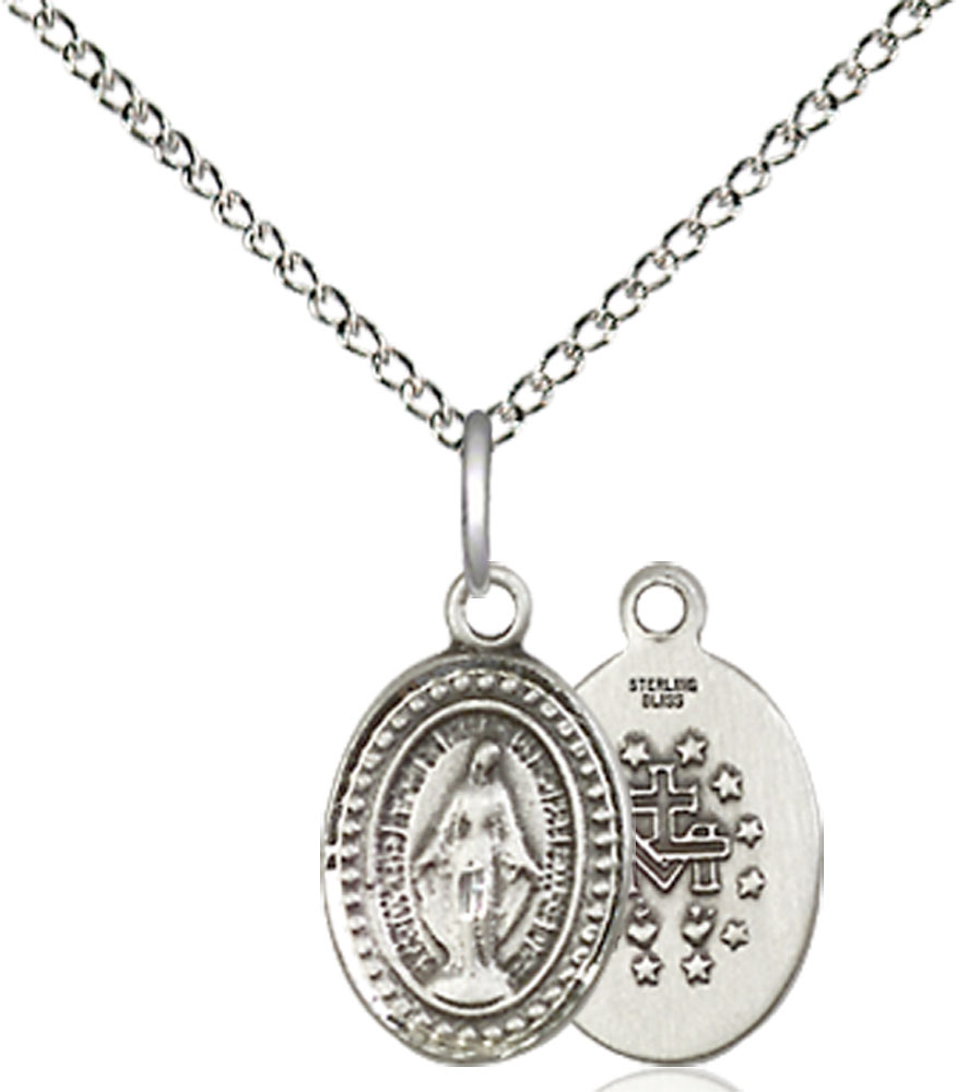 Sterling Silver Miraculous Pendant on a 18 inch Sterling Silver Light Curb chain
