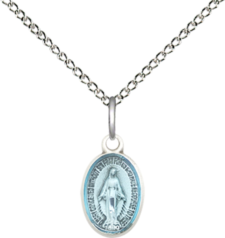 Sterling Silver Miraculous Pendant on a 18 inch Sterling Silver Light Curb chain