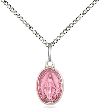 Sterling Silver Miraculous Pendant on a 18 inch Sterling Silver Light Curb chain