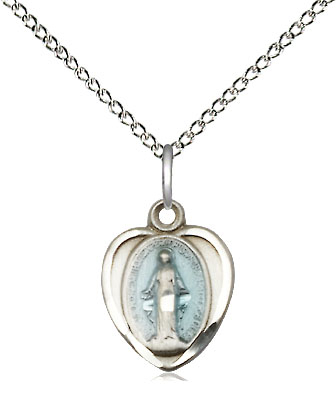 Sterling Silver Miraculous Pendant on a 18 inch Sterling Silver Light Curb chain