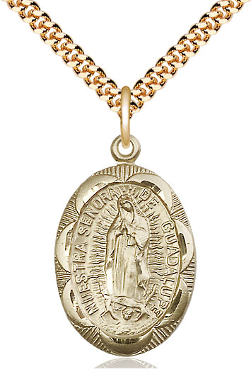 14kt Gold Filled Our Lady of Guadalupe Pendant on a 24 inch Gold Plate Heavy Curb chain