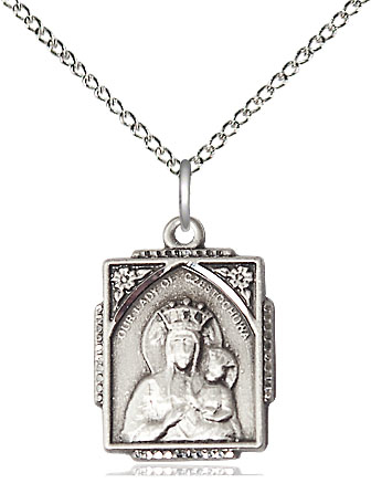 Sterling Silver Our Lady of Czestochowa Pendant on a 18 inch Sterling Silver Light Curb chain