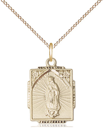 14kt Gold Filled Our Lady of Guadalupe Pendant on a 18 inch Gold Filled Light Curb chain