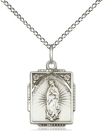 Sterling Silver Our Lady of Guadalupe Pendant on a 18 inch Sterling Silver Light Curb chain