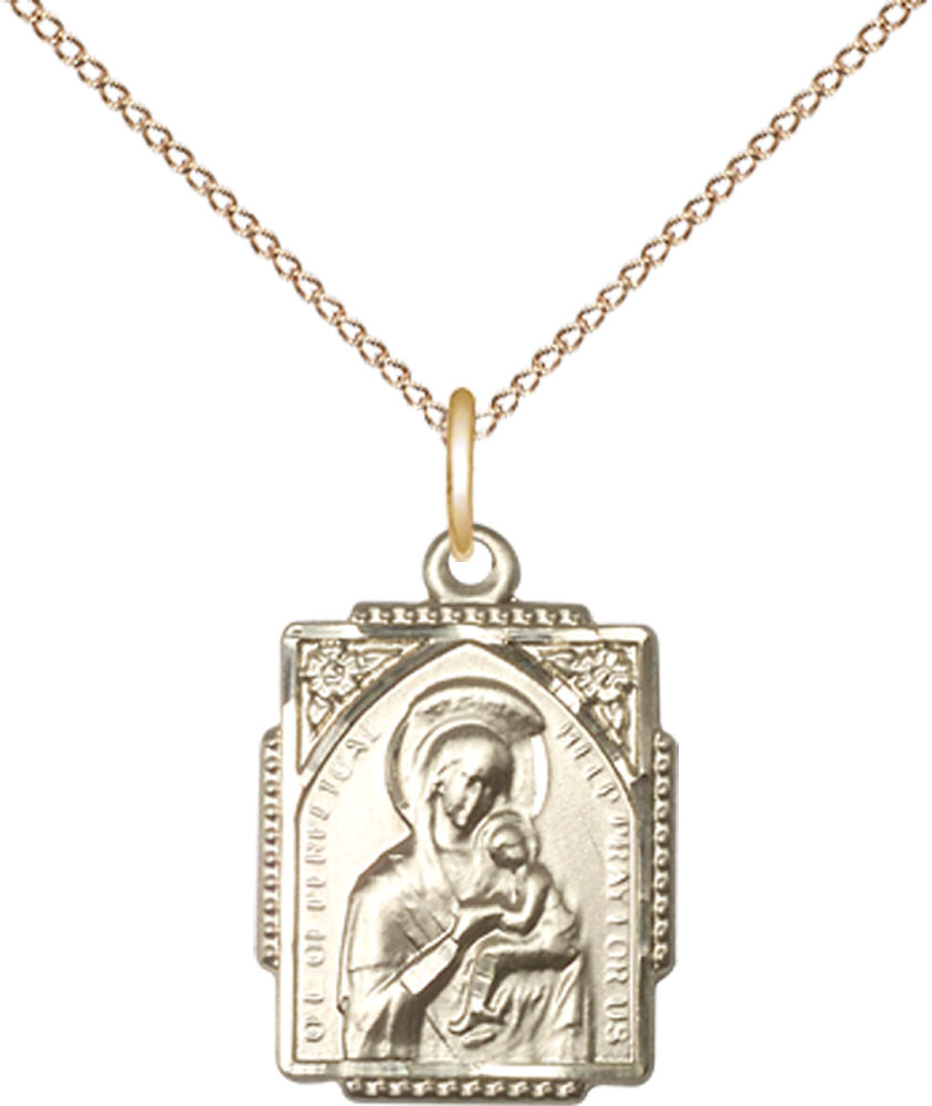 14kt Gold Filled Our Lady of Perpetual Help Pendant on a 18 inch Gold Filled Light Curb chain