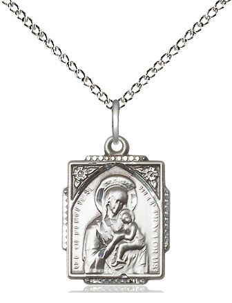 Sterling Silver Our Lady of Perpetual Help Pendant on a 18 inch Sterling Silver Light Curb chain