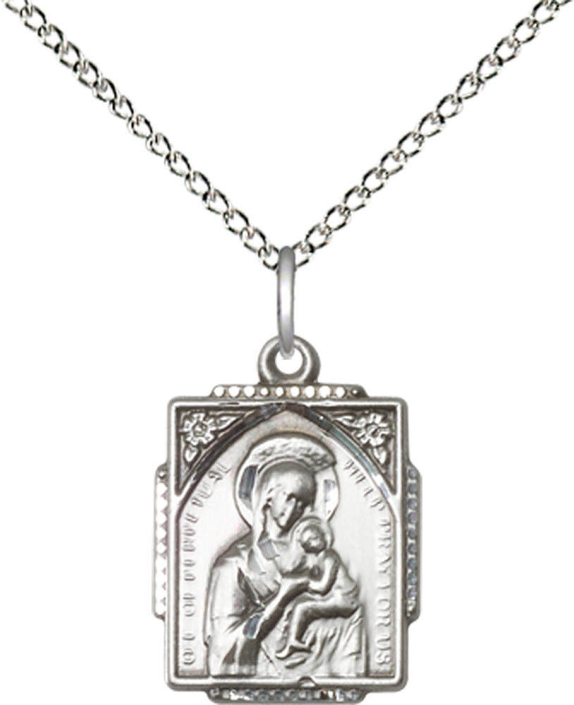 Sterling Silver Our Lady of Perpetual Help Pendant on a 18 inch Sterling Silver Light Curb chain