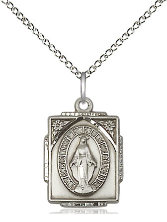 Sterling Silver Miraculous Pendant on a 18 inch Sterling Silver Light Curb chain