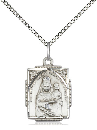 Sterling Silver Our Lady of Prompt Succor Pendant on a 18 inch Sterling Silver Light Curb chain