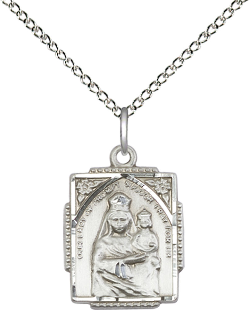 Sterling Silver Our Lady of Prompt Succor Pendant on a 18 inch Sterling Silver Light Curb chain