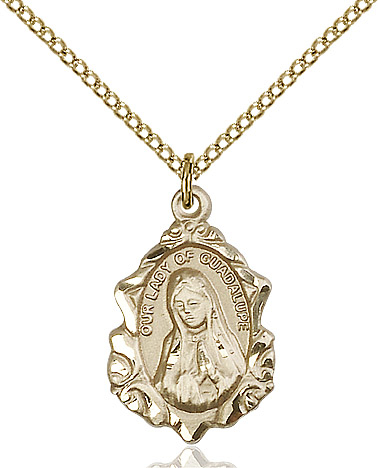 14kt Gold Filled Our Lady of Guadalupe Pendant on a 18 inch Gold Filled Light Curb chain