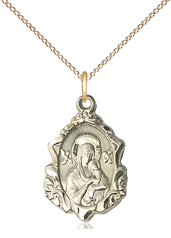 14kt Gold Filled Our Lady of Perpetual Help Pendant on a 18 inch Gold Filled Light Curb chain