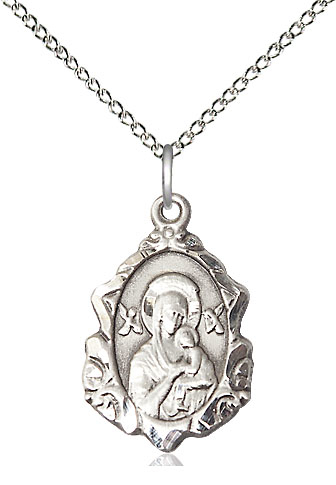 Sterling Silver Our Lady of Perpetual Help Pendant on a 18 inch Sterling Silver Light Curb chain