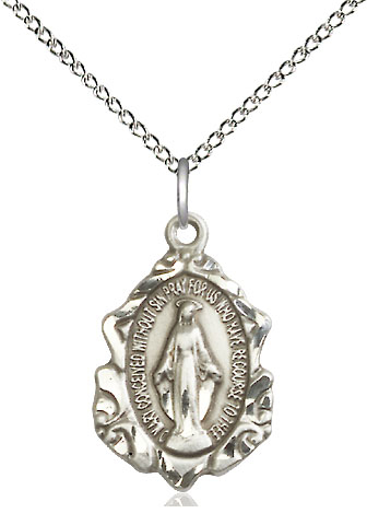 Sterling Silver Miraculous Pendant on a 18 inch Sterling Silver Light Curb chain