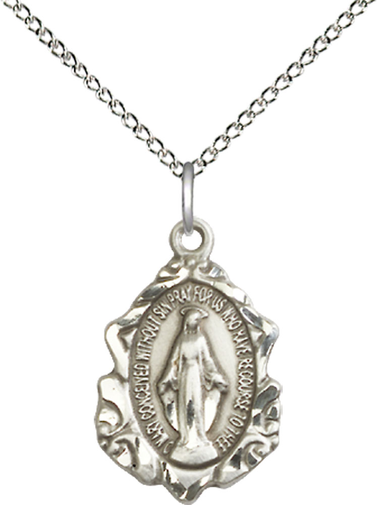Sterling Silver Miraculous Pendant on a 18 inch Sterling Silver Light Curb chain