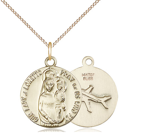 14kt Gold Filled Our Lady of Loretto Pendant on a 18 inch Gold Filled Light Curb chain