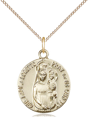 14kt Gold Filled Our Lady of Loretto Pendant on a 18 inch Gold Filled Light Curb chain