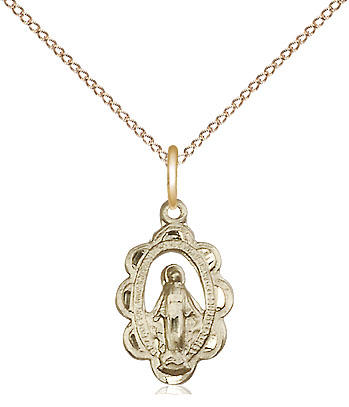 14kt Gold Filled Miraculous Pendant on a 18 inch Gold Filled Light Curb chain