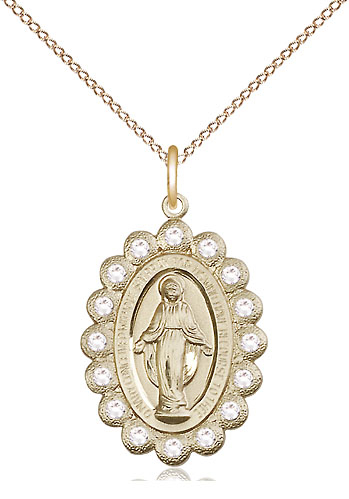 14kt Gold Filled Miraculous Pendant with Crystal Swarovski stones on a 18 inch Gold Filled Light Curb chain