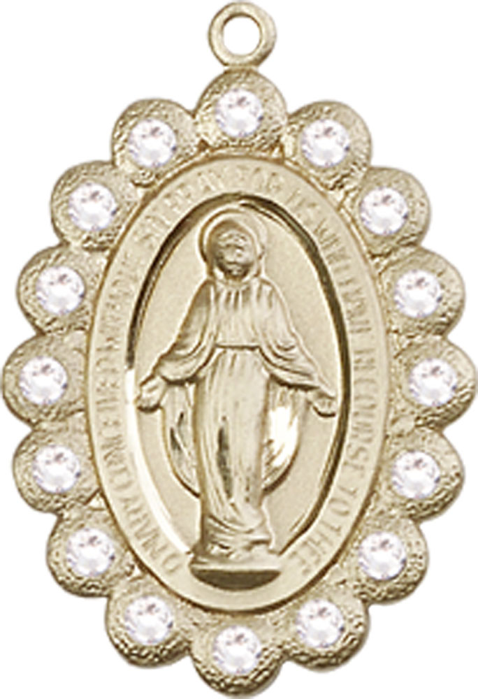 14kt Gold Miraculous Medal with Crystal Swarovski stones
