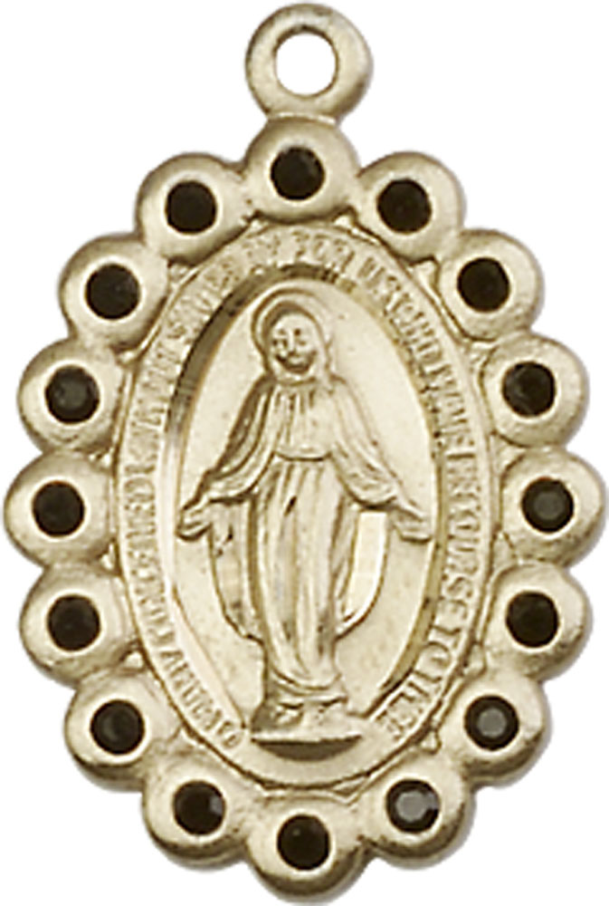 14kt Gold Miraculous Medal with Jet Swarovski stones