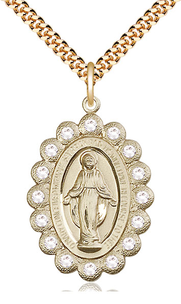 14kt Gold Filled Miraculous Pendant on a 24 inch Gold Plate Heavy Curb chain