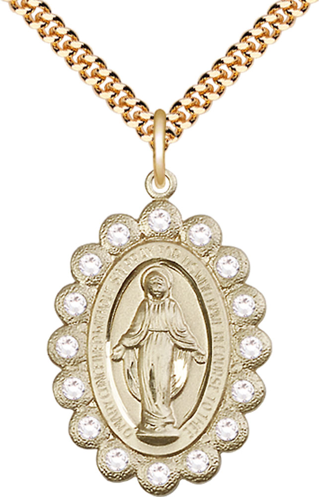 14kt Gold Filled Miraculous Pendant on a 24 inch Gold Plate Heavy Curb chain