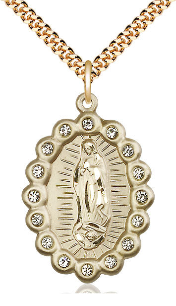 14kt Gold Filled Our Lady of Guadalupe Pendant on a 24 inch Gold Plate Heavy Curb chain