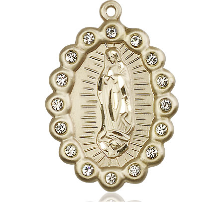 14kt Gold Our Lady of Guadalupe Medal with Crystal Swarovski stones