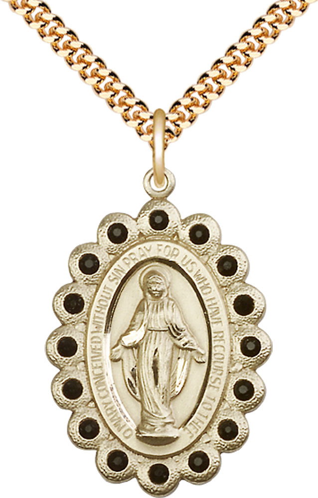 14kt Gold Filled Miraculous Pendant on a 24 inch Gold Plate Heavy Curb chain