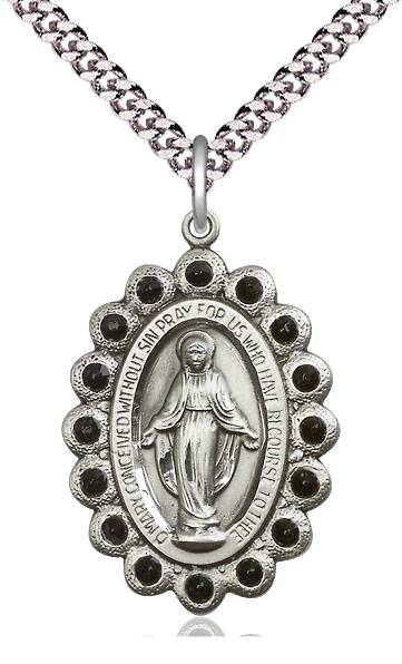 Sterling Silver Miraculous Pendant on a 24 inch Light Rhodium Heavy Curb chain