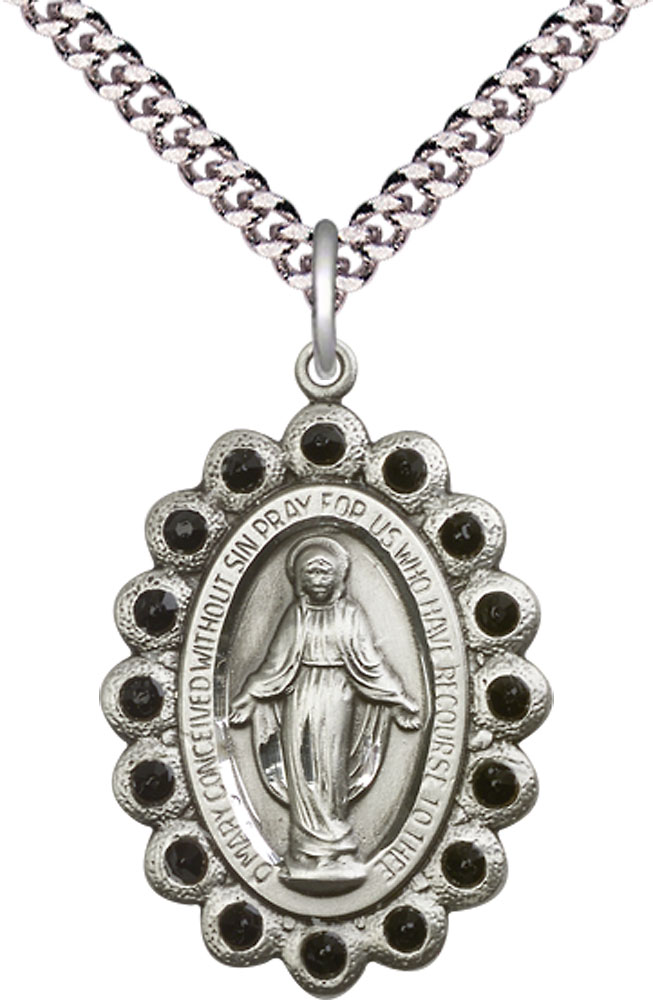 Sterling Silver Miraculous Pendant on a 24 inch Light Rhodium Heavy Curb chain