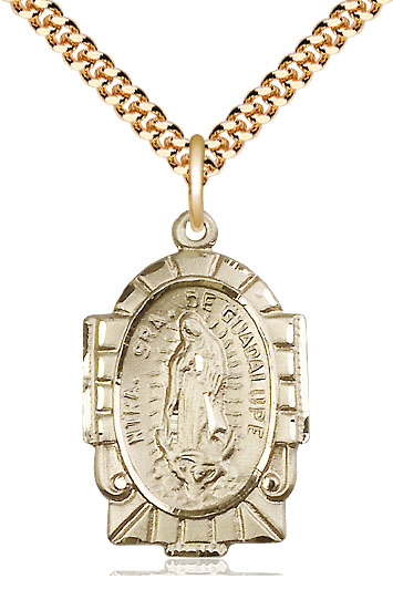 14kt Gold Filled Our Lady of Guadalupe Pendant on a 24 inch Gold Plate Heavy Curb chain