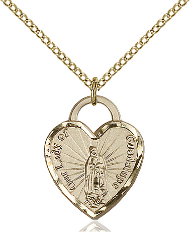 14kt Gold Filled Our Lady of Guadalupe Heart Pendant on a 18 inch Gold Filled Light Curb chain