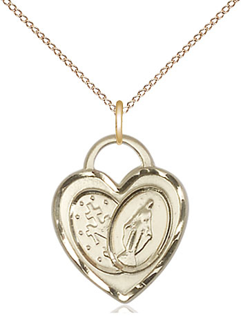 14kt Gold Filled Miraculous Heart Pendant on a 18 inch Gold Filled Light Curb chain