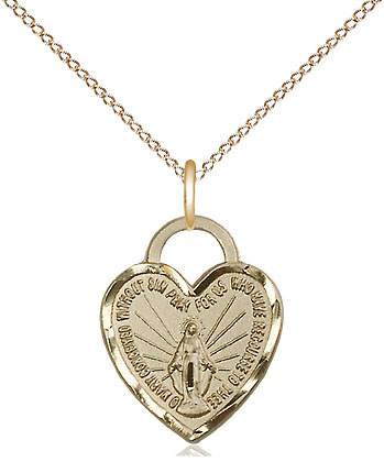 14kt Gold Filled Miraculous Heart Pendant on a 18 inch Gold Filled Light Curb chain