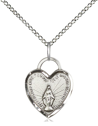 Sterling Silver Miraculous Heart Pendant on a 18 inch Sterling Silver Light Curb chain