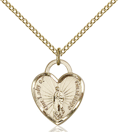 14kt Gold Filled Our Lady of Guadalupe Heart Pendant on a 18 inch Gold Filled Light Curb chain